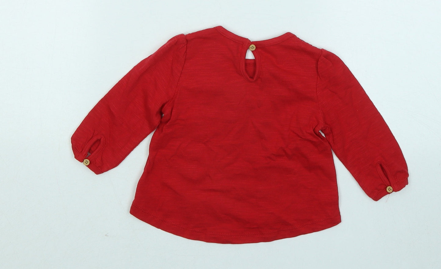 Mothercare Girls Red Geometric Cotton Basic T-Shirt Size 3-6 Months Round Neck Button