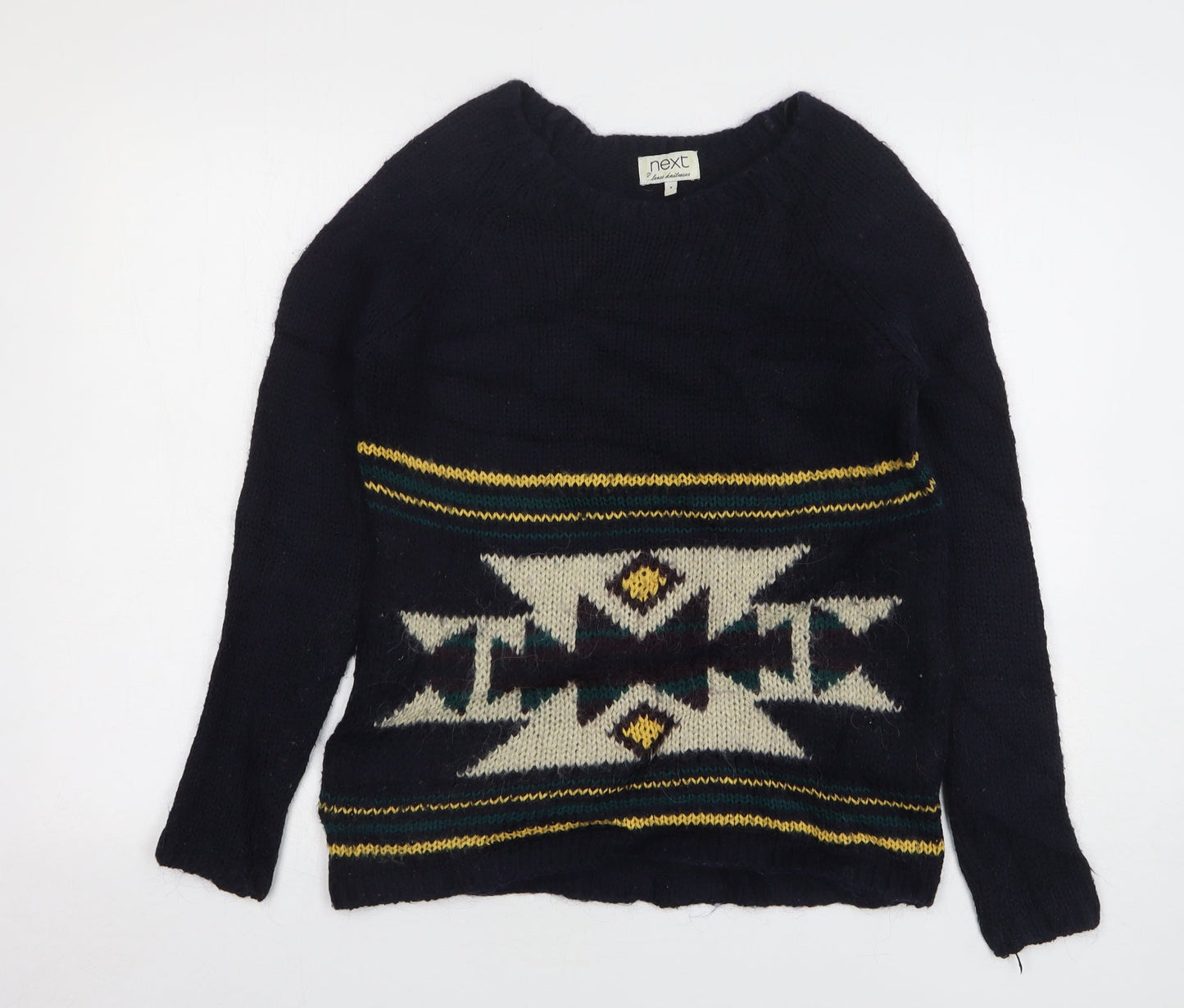 NEXT Womens Blue Round Neck Geometric Acrylic Pullover Jumper Size 8