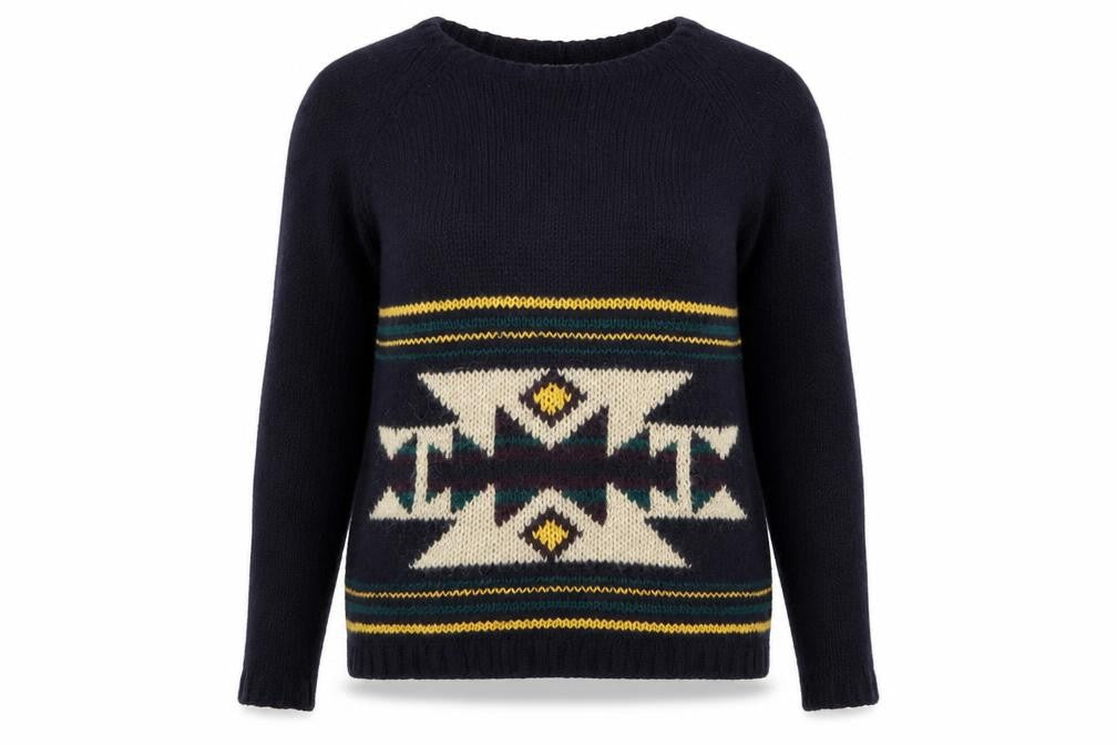 NEXT Womens Blue Round Neck Geometric Acrylic Pullover Jumper Size 8
