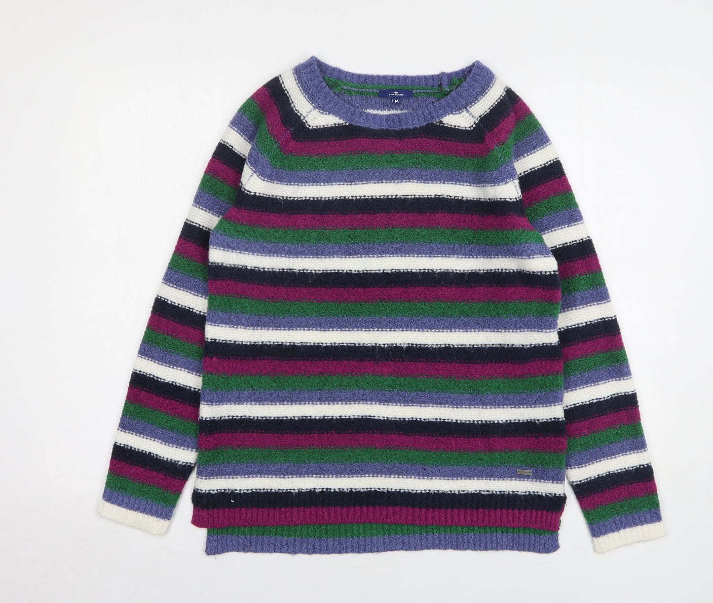 TOM TAILOR Womens Multicoloured Round Neck Striped Acrylic Pullover Jumper Size M
