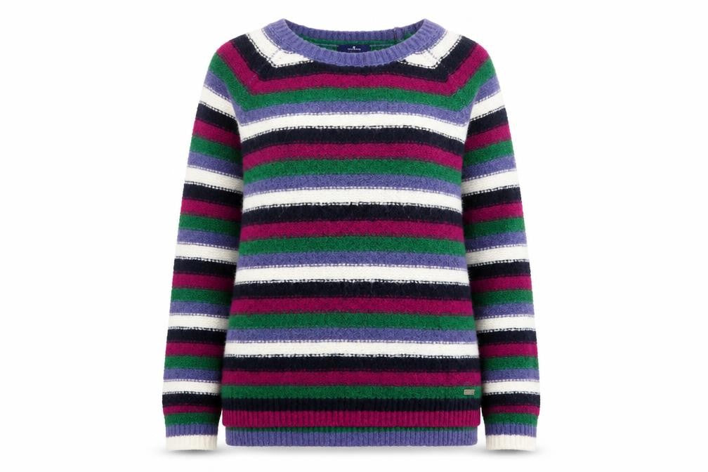 TOM TAILOR Womens Multicoloured Round Neck Striped Acrylic Pullover Jumper Size M
