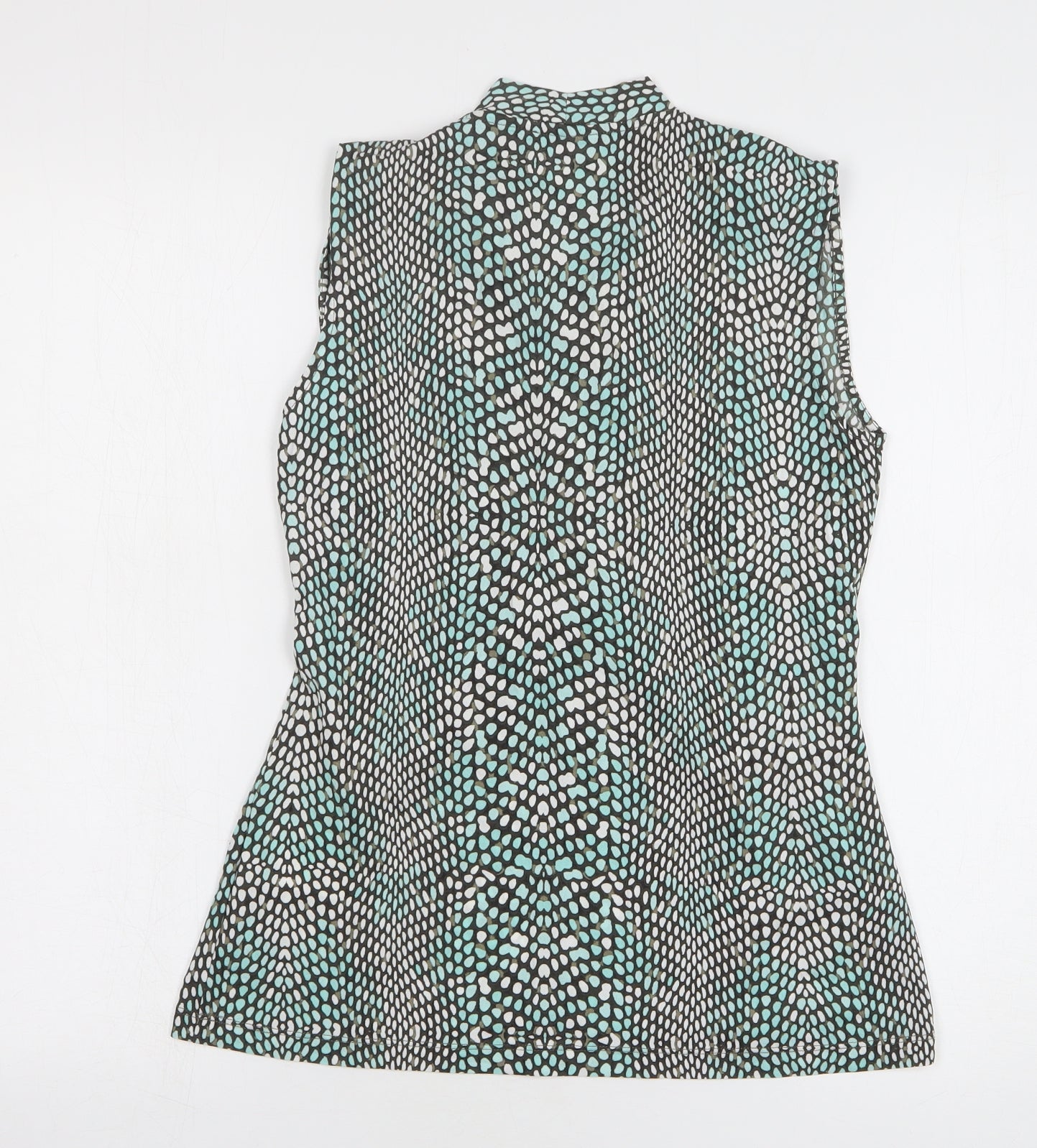 Olsen Womens Green Geometric Polyamide Basic Button-Up Size 10 V-Neck