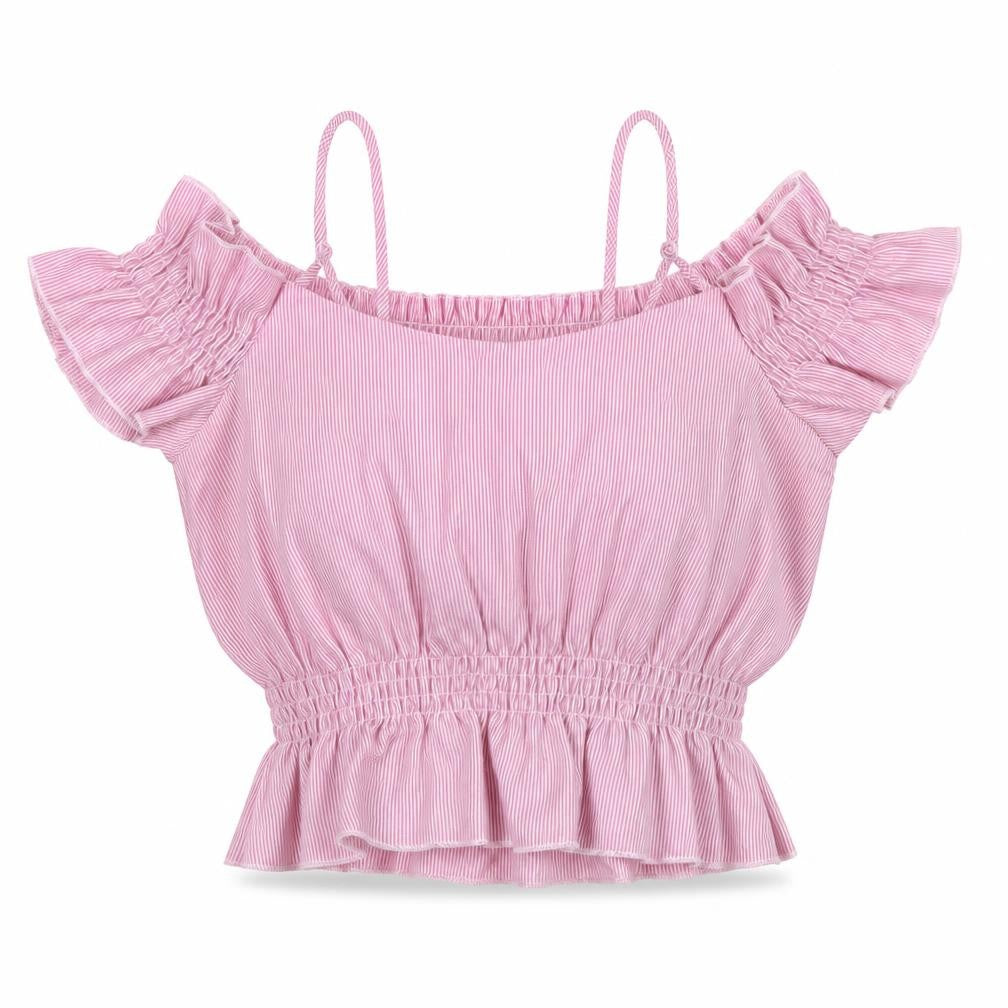 diffuse Womens Pink Striped Polyester Cropped T-Shirt Size 6 Square Neck - Stripes