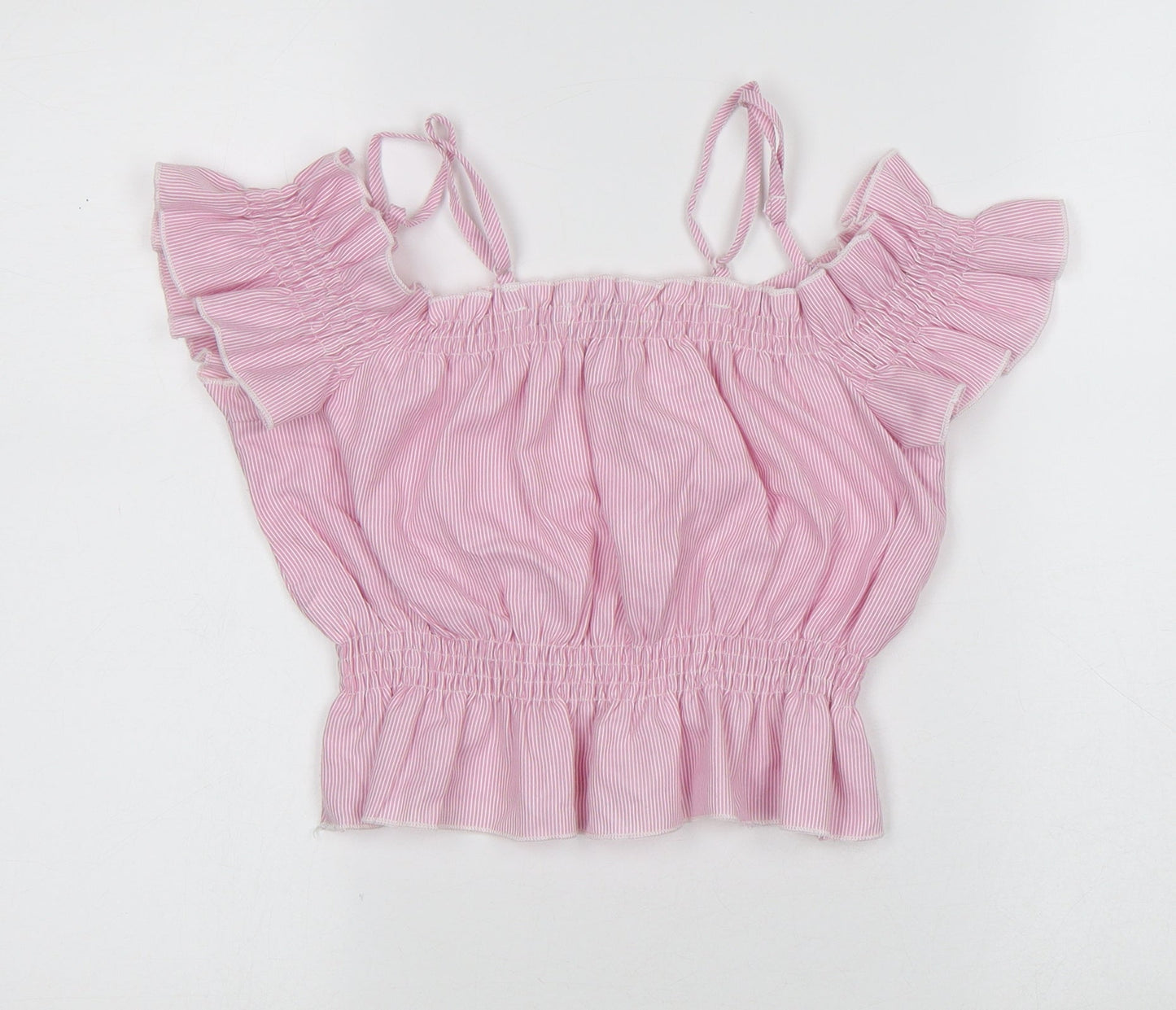 diffuse Womens Pink Striped Polyester Cropped T-Shirt Size 6 Square Neck - Stripes