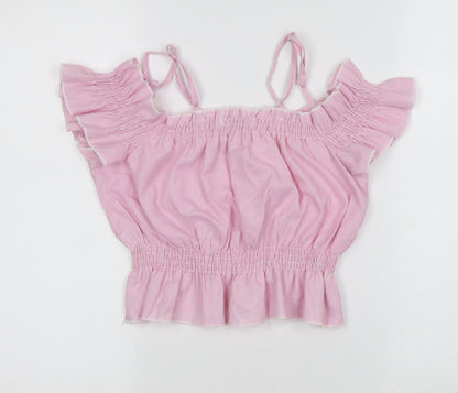 diffuse Womens Pink Striped Polyester Cropped T-Shirt Size 6 Square Neck - Stripes