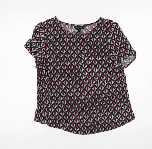 New Look Womens Multicoloured Geometric Viscose Jersey T-Shirt Size 8 Round Neck
