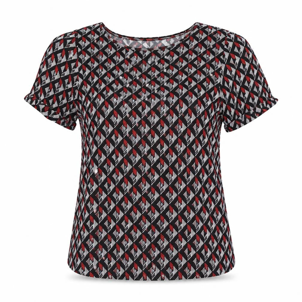 New Look Womens Multicoloured Geometric Viscose Jersey T-Shirt Size 8 Round Neck