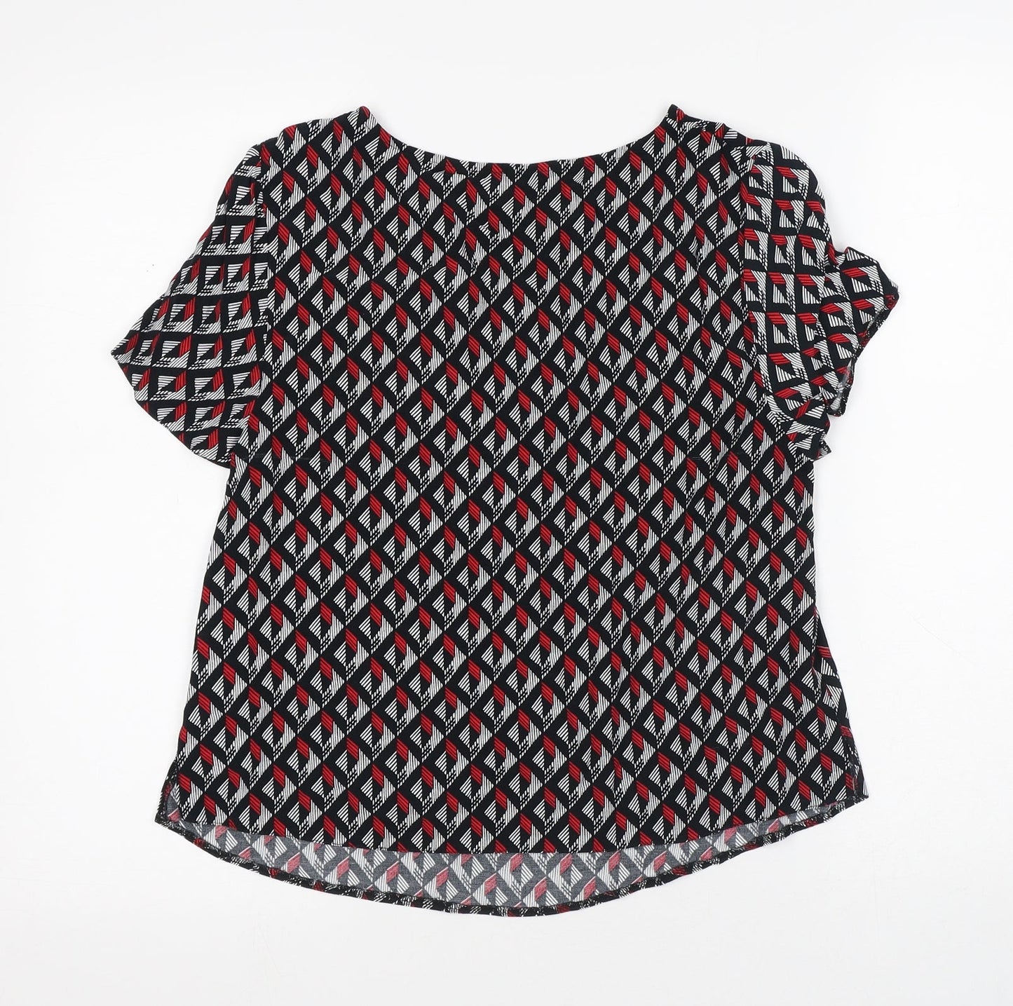 New Look Womens Multicoloured Geometric Viscose Jersey T-Shirt Size 8 Round Neck