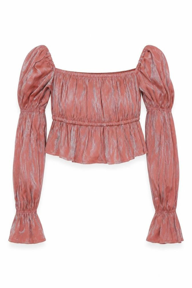 Nanana Womens Pink Polyester Cropped Blouse Size 6 Round Neck