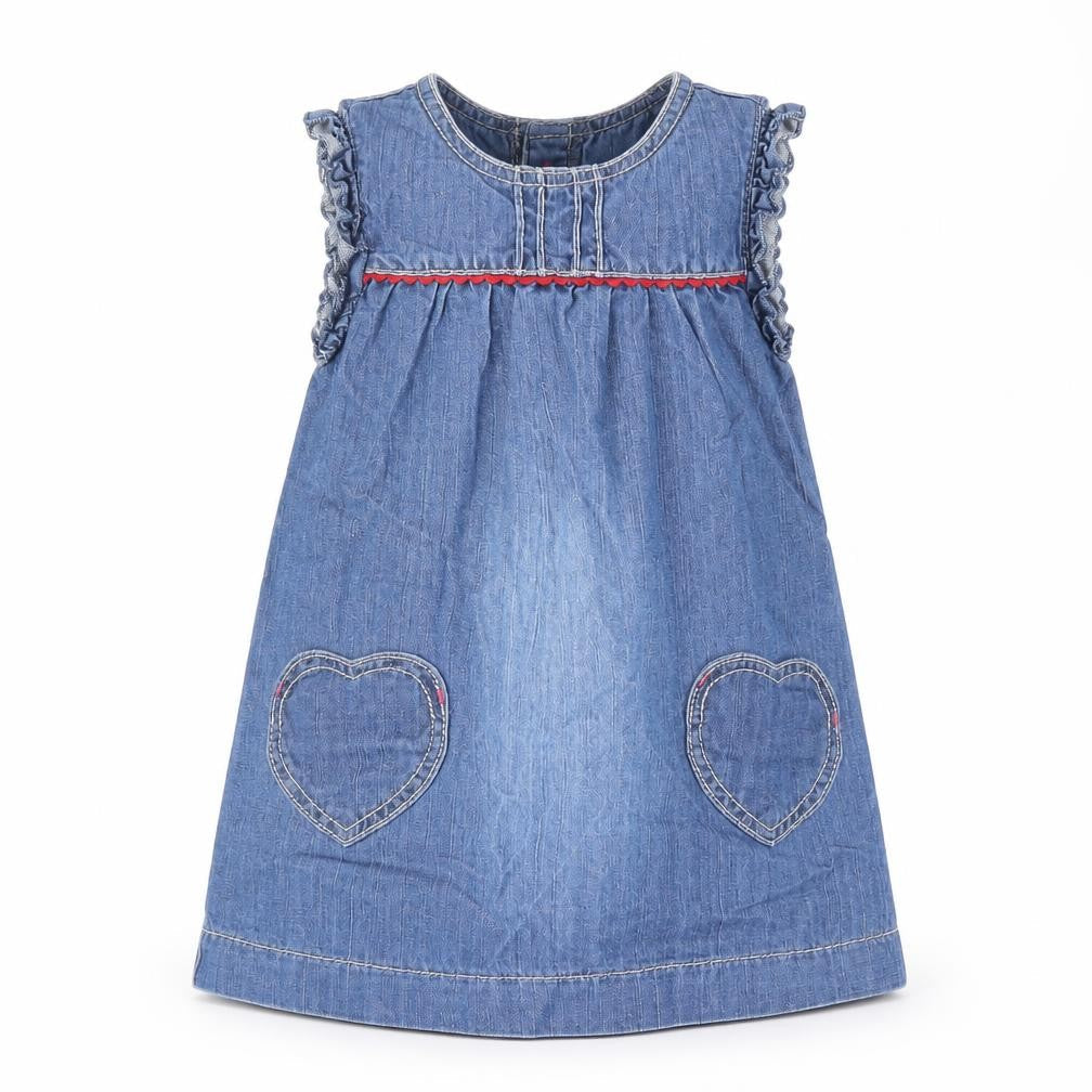 Marks & Spencer Girls Blue 100% Cotton A-Line Size 6-9 Months Round Neck Button - Love Heart