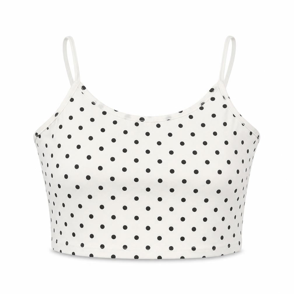 SHEIN Womens White Polka Dot Polyester Cropped Tank Size XS Scoop Neck