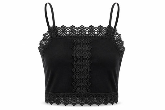 Primark Womens Black Cotton Camisole T-Shirt Size XS Square Neck - Lace Detail