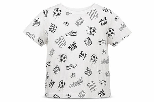 Primark Boys White Geometric 100% Cotton Basic T-Shirt Size 4-5 Years Round Neck Pullover - Football Print