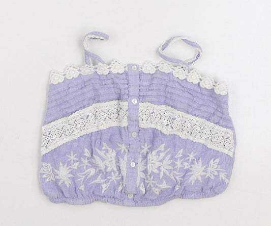 River Island Girls Blue Cotton Camisole Tank Size 10 Years Square Neck Pullover - Cropped