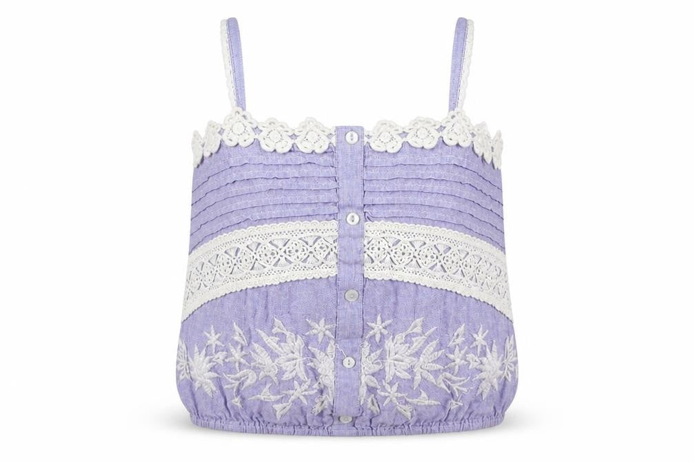 River Island Girls Blue Cotton Camisole Tank Size 10 Years Square Neck Pullover - Cropped