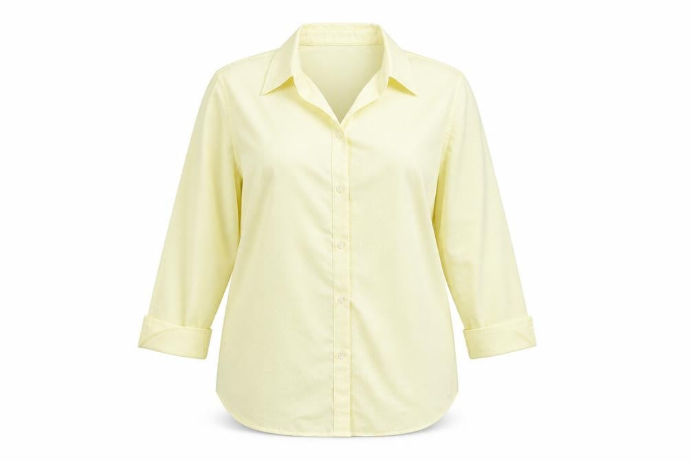 Liz Claiborne Womens Yellow 100% Cotton Basic Button-Up Size 10 Collared