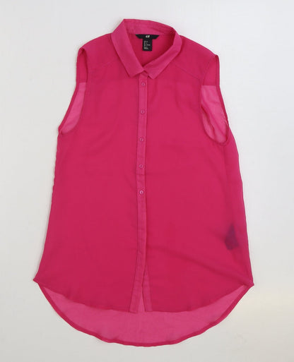 H&M Womens Pink Polyester Basic Button-Up Size 6 Collared