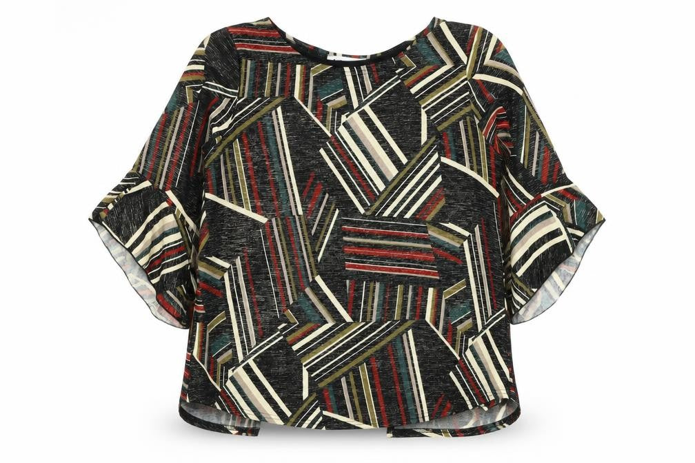 Gerard Womens Multicoloured Geometric Polyester Basic Blouse Size 14 Round Neck