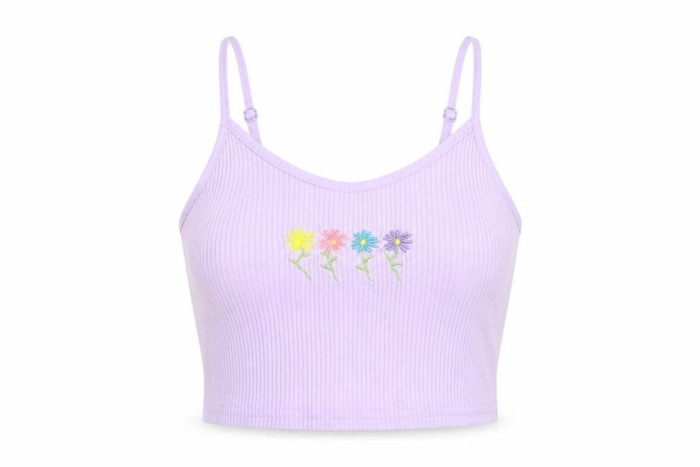 SHEIN Womens Purple Cotton Cropped Tank Size M Round Neck - Flower