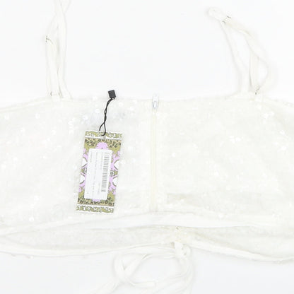Boohoo Womens White Polyester Cropped Tank Size 14 V-Neck