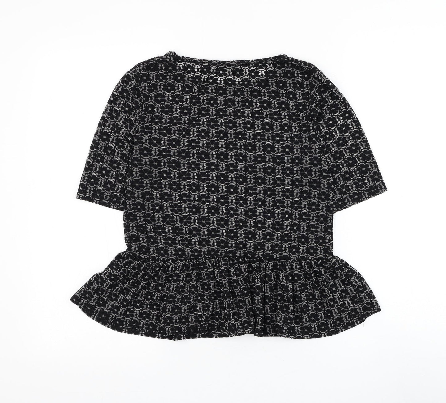 Missguided Womens Black Floral Viscose Basic Blouse Size 8 Round Neck