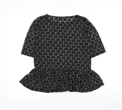 Missguided Womens Black Floral Viscose Basic Blouse Size 8 Round Neck