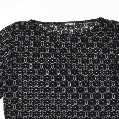 Missguided Womens Black Floral Viscose Basic Blouse Size 8 Round Neck