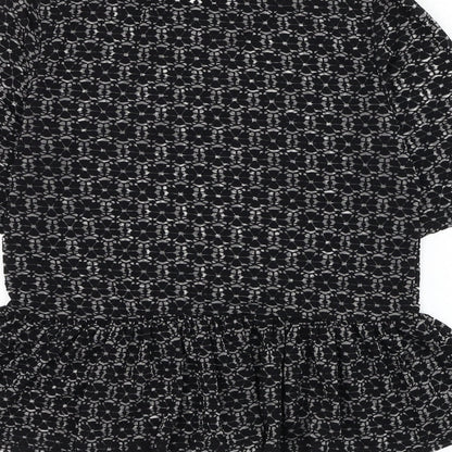 Missguided Womens Black Floral Viscose Basic Blouse Size 8 Round Neck