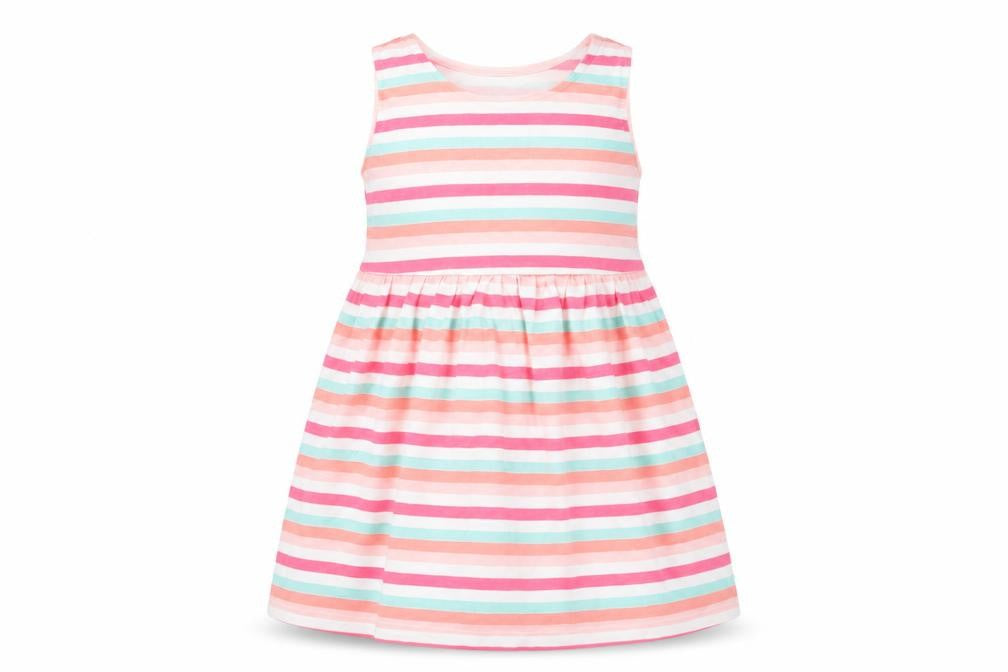 Primark Girls Multicoloured Striped Cotton Skater Dress Size 12-18 Months Round Neck Pullover