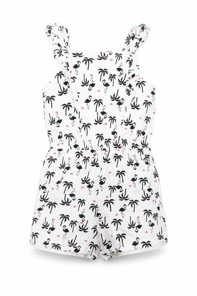 Matalan Girls White Geometric Cotton Romper One-Piece Size 2-3 Years Pullover - Flamingo