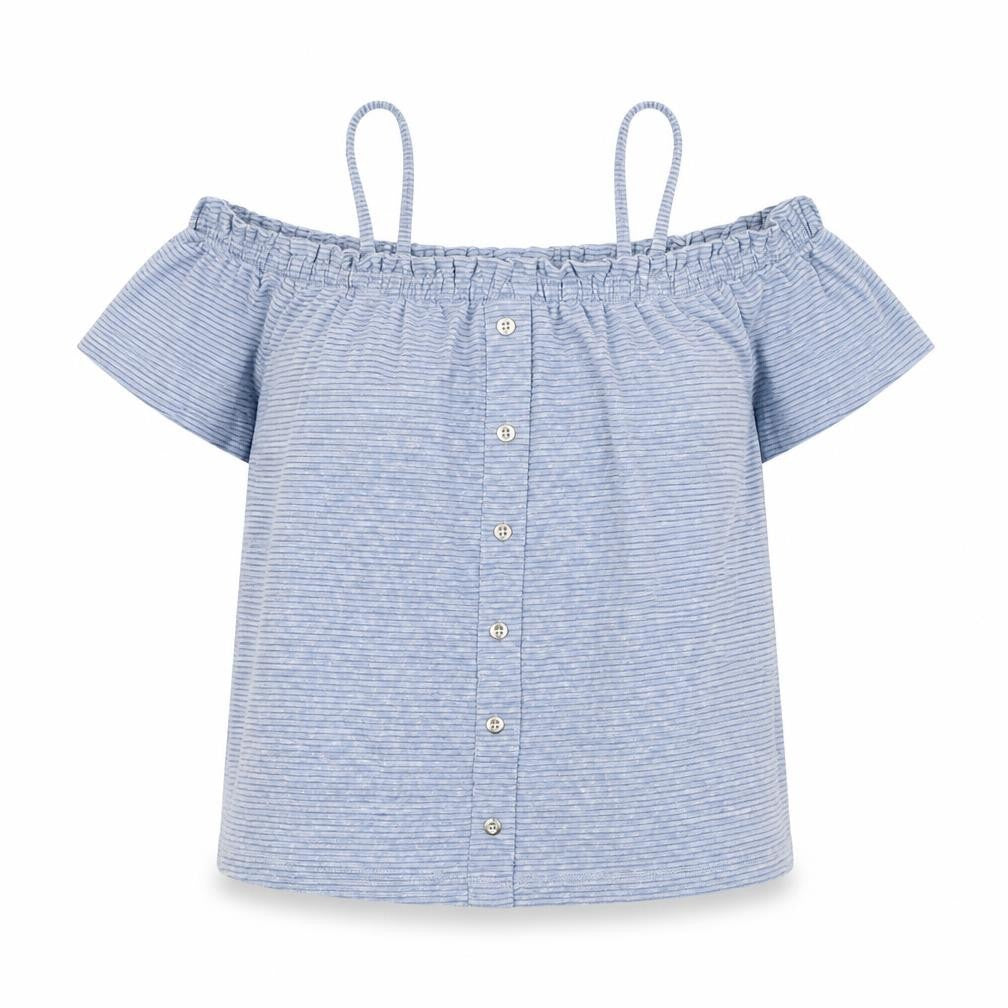 NEXT Girls Blue Striped Polyester Basic Blouse Size 11 Years Off the Shoulder Pullover