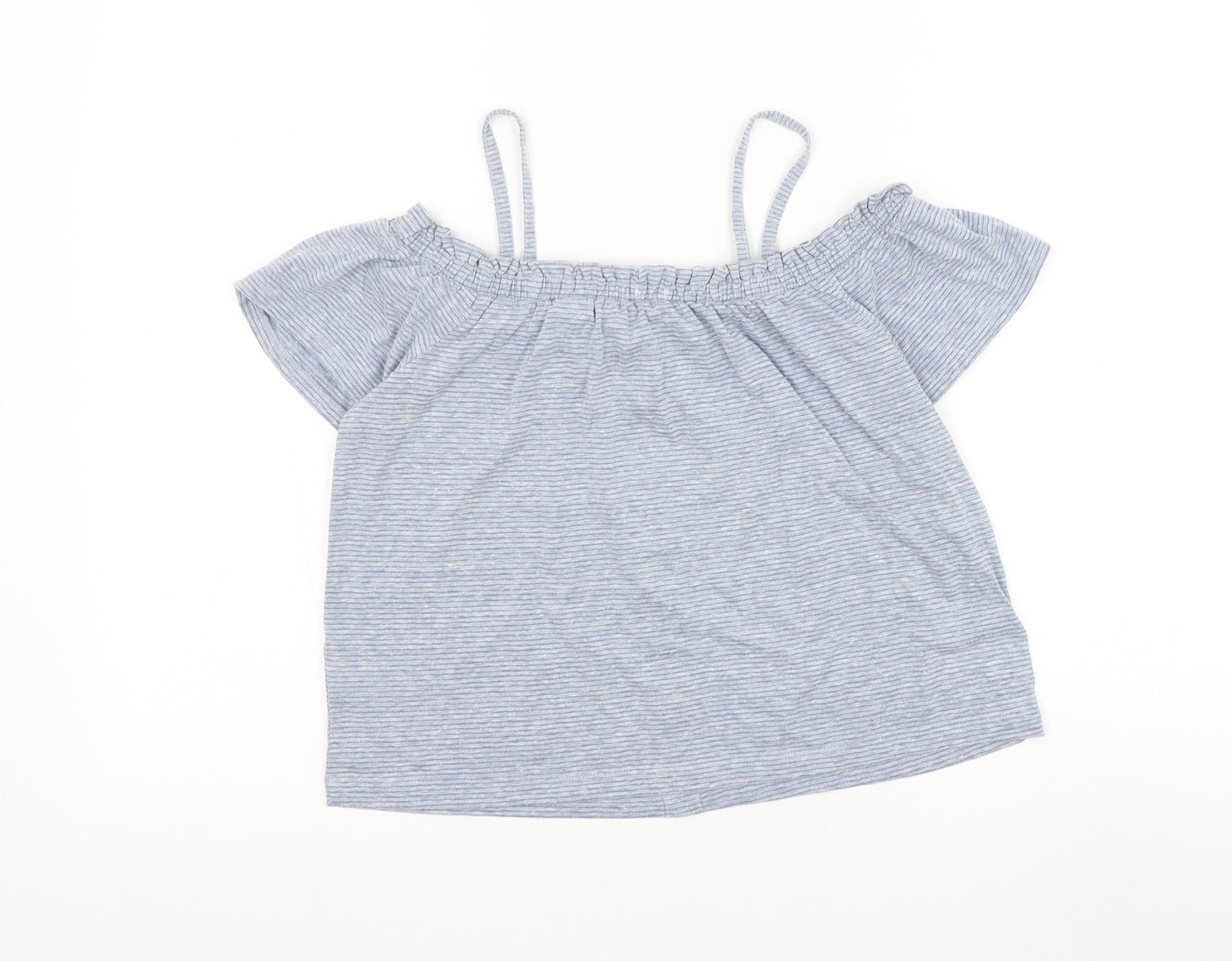 NEXT Girls Blue Striped Polyester Basic Blouse Size 11 Years Off the Shoulder Pullover