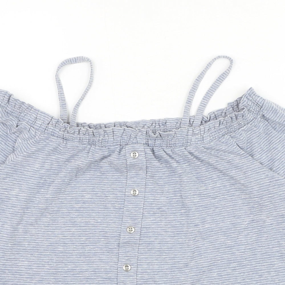 NEXT Girls Blue Striped Polyester Basic Blouse Size 11 Years Off the Shoulder Pullover