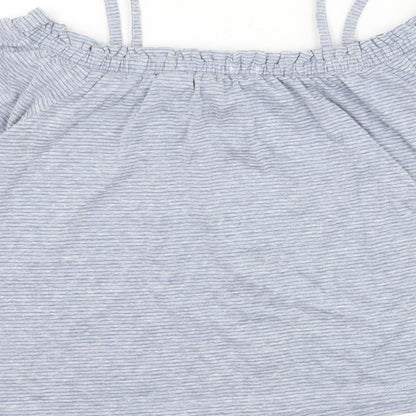 Next Girls Blue Striped Polyester Basic Blouse Size 11 Years Off the Shoulder Pullover