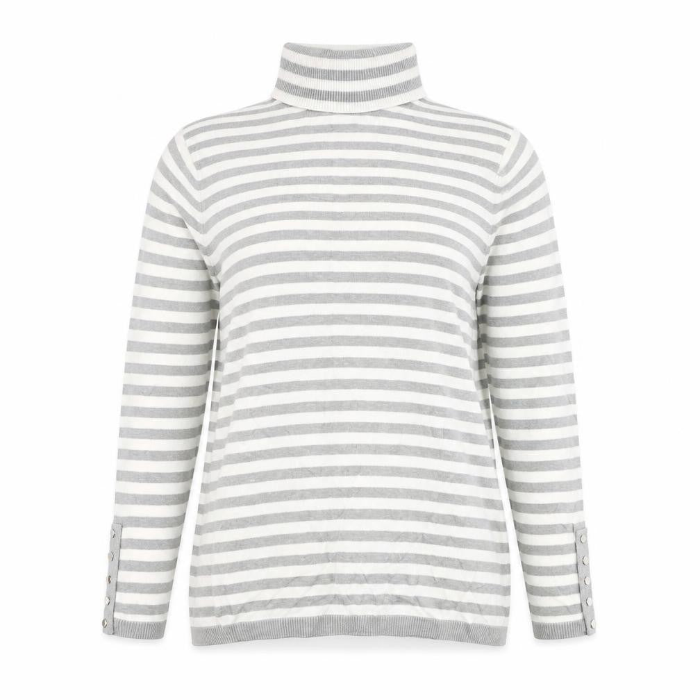 BC Clothing Womens Grey Roll Neck Striped Polyester Pullover Jumper Size L