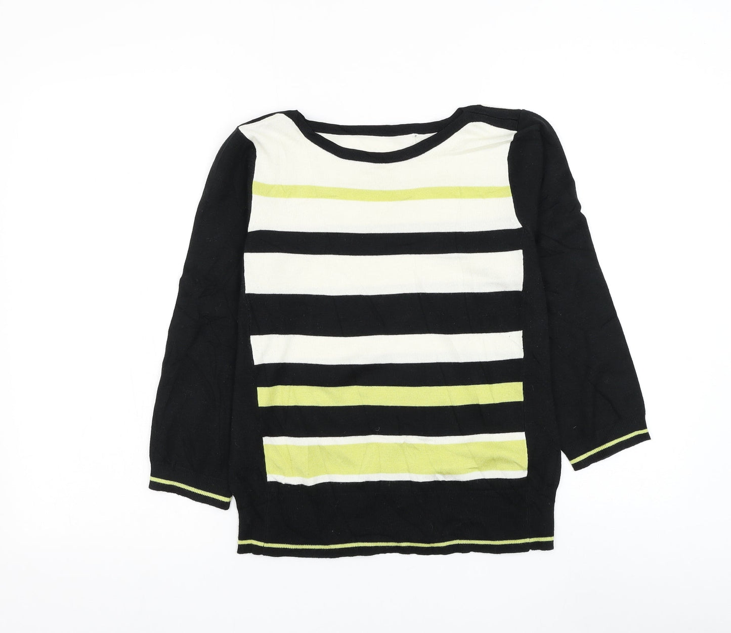 Debenhams Womens Black Round Neck Striped Acrylic Pullover Jumper Size 12