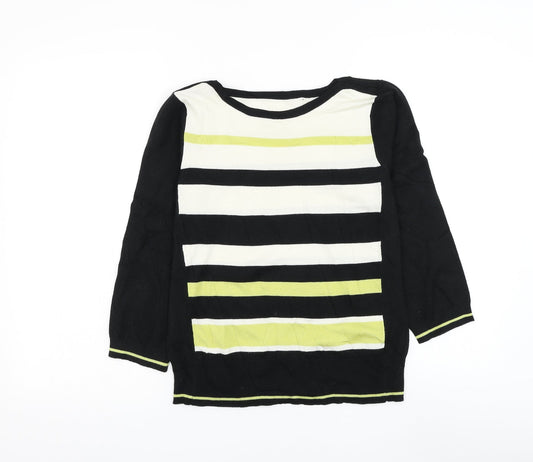 Debenhams Womens Black Round Neck Striped Acrylic Pullover Jumper Size 12