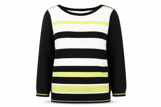 Debenhams Womens Black Round Neck Striped Acrylic Pullover Jumper Size 12