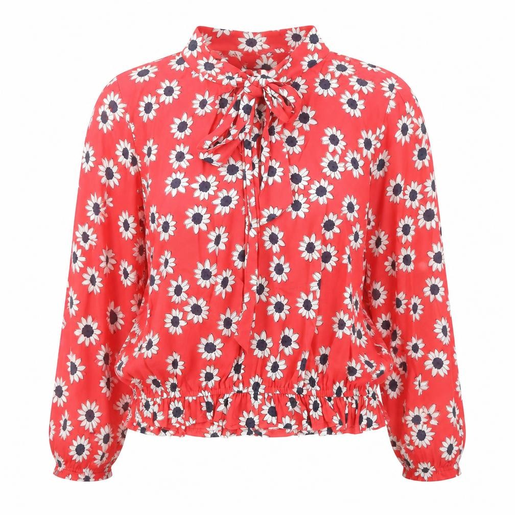 Marks & Spencer Womens Red Floral Polyester Basic Blouse Size 10 V-Neck