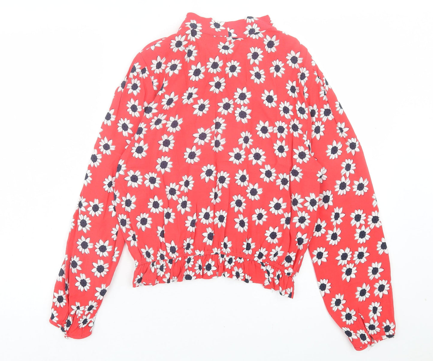Marks and Spencer Womens Red Floral Polyester Basic Blouse Size 10 V-Neck