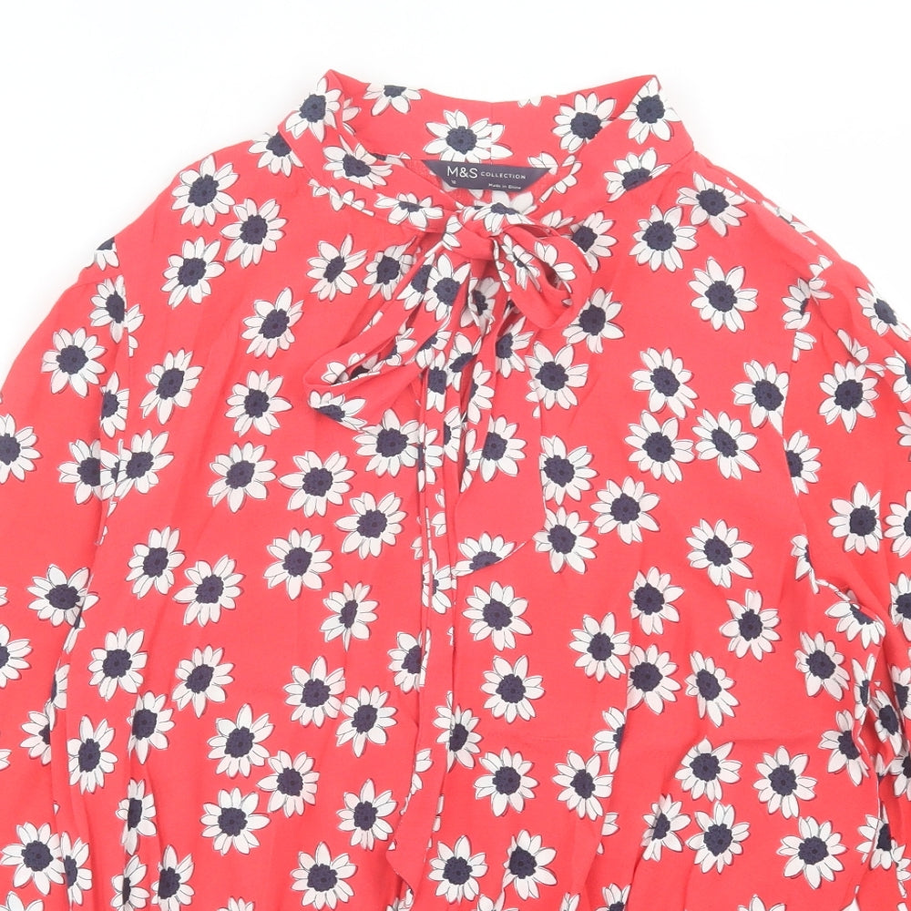 Marks and Spencer Womens Red Floral Polyester Basic Blouse Size 10 V-Neck