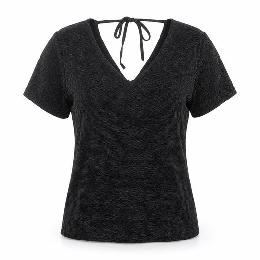 Peacocks Womens Black Polyamide Basic T-Shirt Size 8 V-Neck
