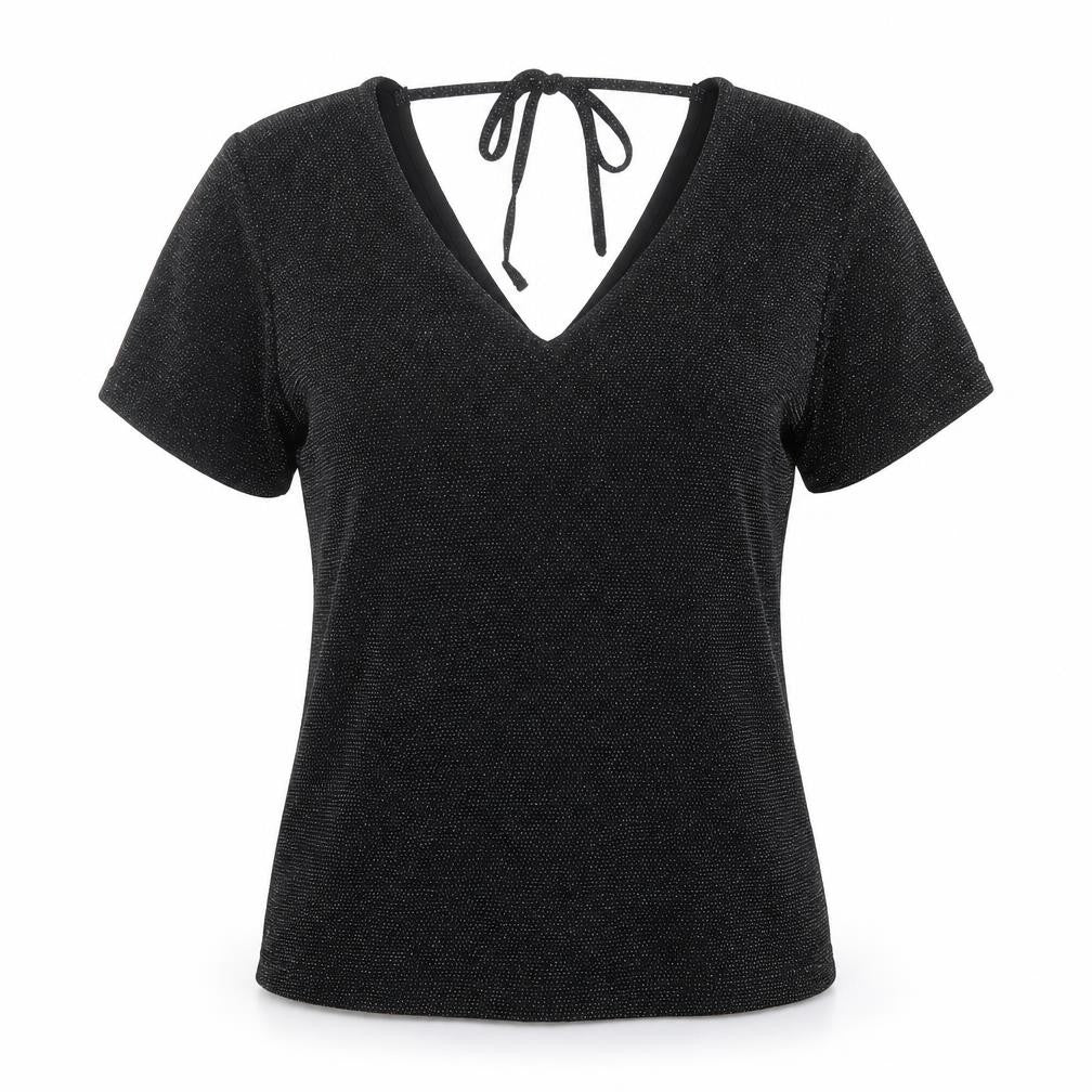 Peacocks Womens Black Polyamide Basic T-Shirt Size 8 V-Neck