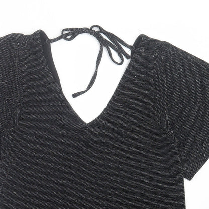 Peacocks Womens Black Polyamide Basic T-Shirt Size 8 V-Neck