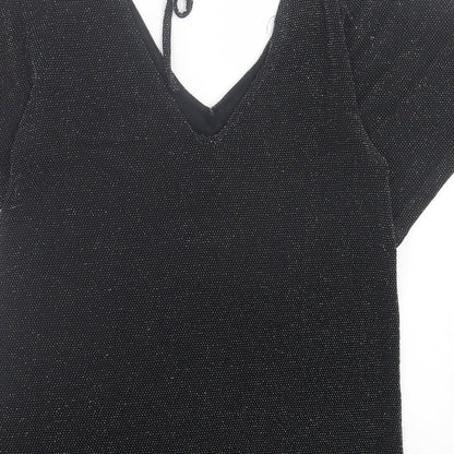Peacocks Womens Black Polyamide Basic T-Shirt Size 8 V-Neck