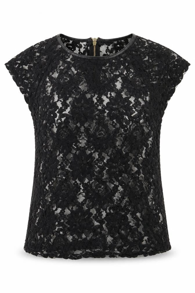 Definitions Womens Black Floral Polyester Basic T-Shirt Size 10 Crew Neck