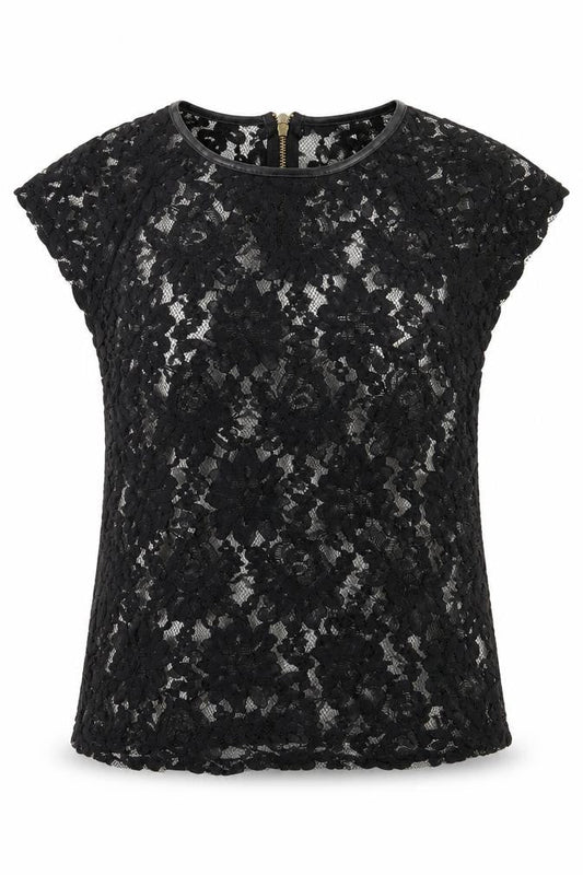 Definitions Womens Black Floral Polyester Basic T-Shirt Size 10 Crew Neck