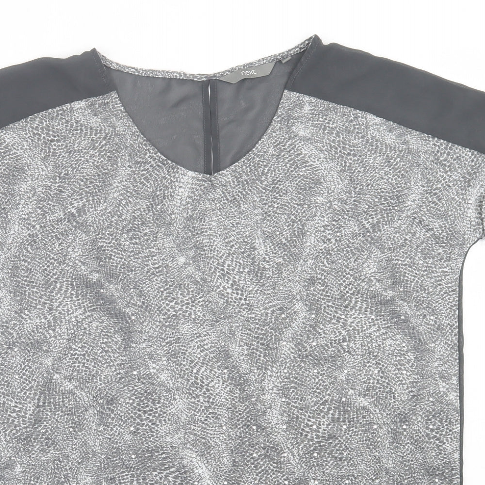 NEXT Womens Grey Animal Print Viscose Basic T-Shirt Size 10 Crew Neck - Open back