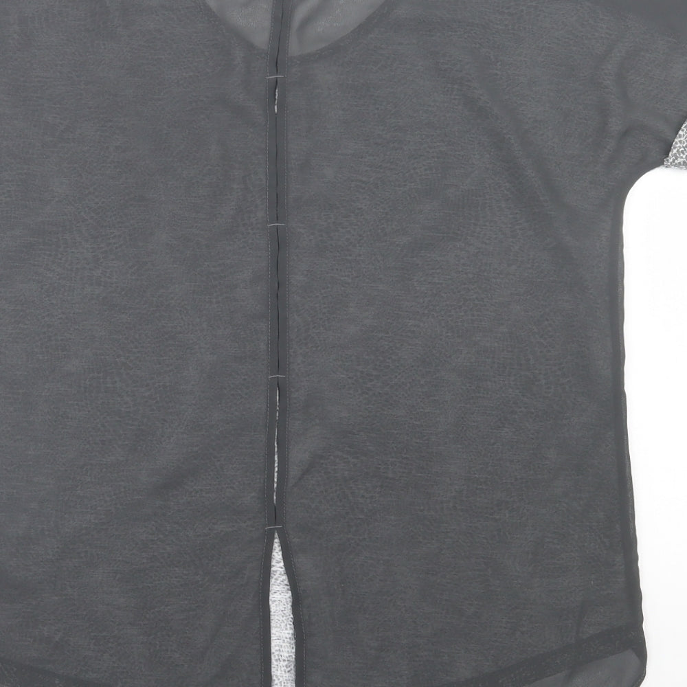 NEXT Womens Grey Animal Print Viscose Basic T-Shirt Size 10 Crew Neck - Open back