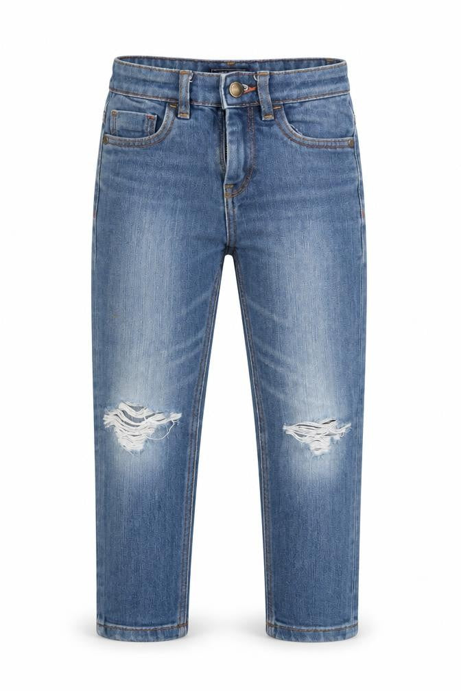 Next Boys Blue Cotton Straight Jeans Size 9 Months Regular Button - Distressed